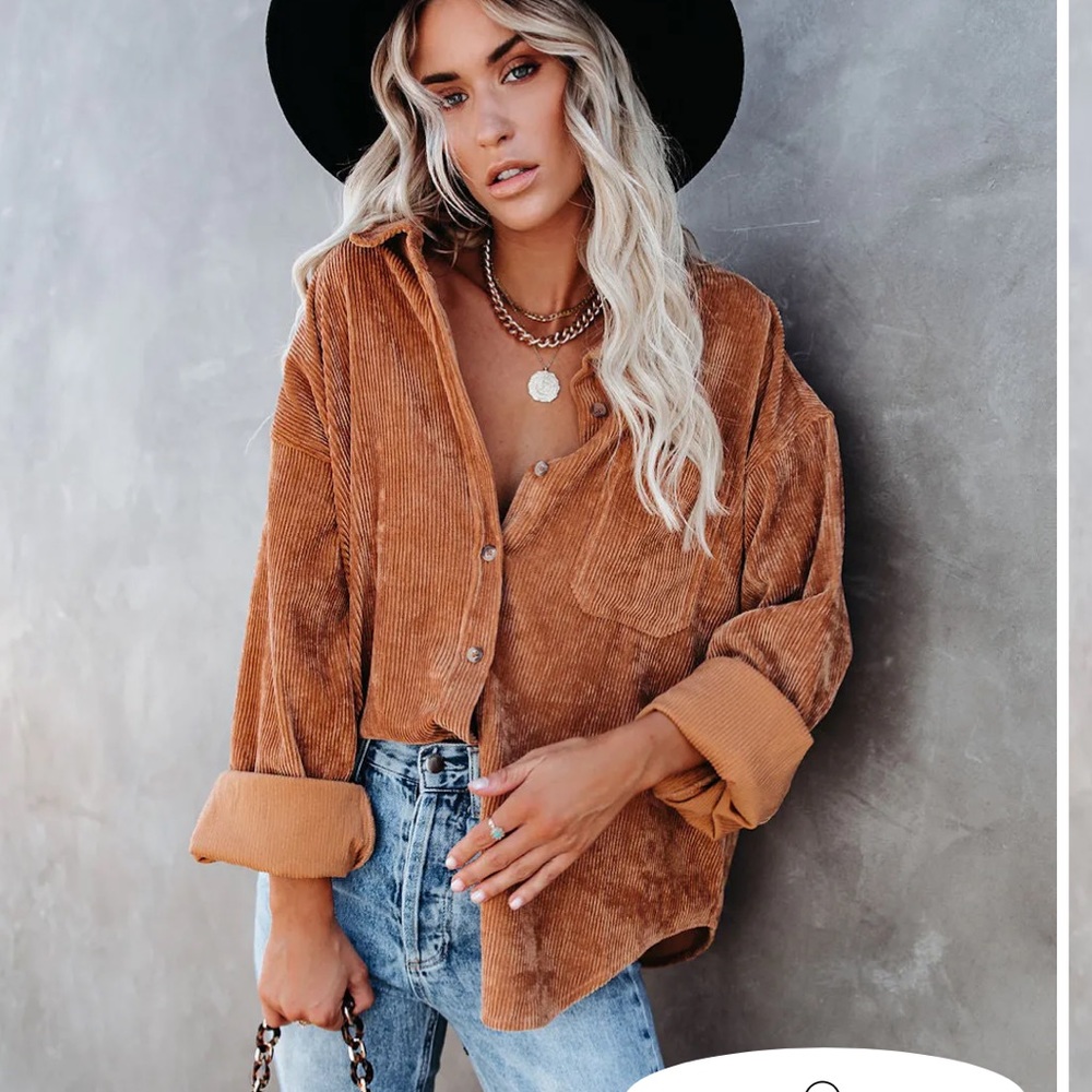 Wishlist Apparel Kamryn Wide Whale Corduroy Button Up Oversized Shirt Country